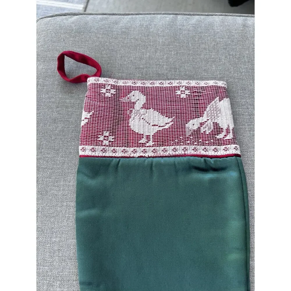 2 Vintage Handmade Christmas Stockings Goose Geese Satin Grannycore Country